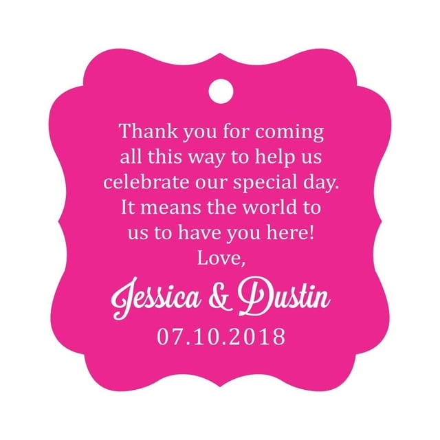 Darling Souvenir Custom Wedding Thank You Message Gift Tags Personalized Party Favor Hang Paper Tags-Magenta-100 Tags