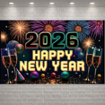 thumbnail image 5 of Colorful Fireworks 2026 New Year Banner Shiny Stars Happy New Year Display Champagne Glass Design Party Balloons 2026 Celebration Backdrop for New Year Party 2026 Celebration New Year Eve Event, 5 of 5