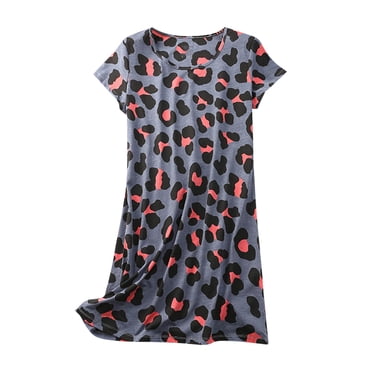 Lcziwo Nuisette Mignonne pour Femme en Coton à Manches Courtes Tenue de Détente Léopard Douce et Confortable Pyjama d'Été Gris, TG