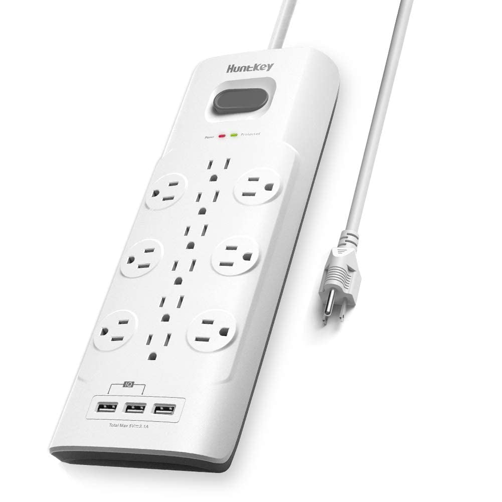 Surge Protector Power Strip (4000J), Huntkey 12 Outlets Extension with 3 USB Ports, 6ft Extension Cord, Heavy-Duty Power