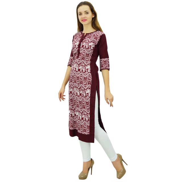 Phagun Kurta Droite pour Femmes, Manches 3/4, Imprimée, Décontractée