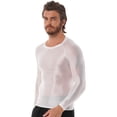 thumbnail image 3 of Jhaoyu Men's Glossy Long Sleeve Compression Shirts Athletic Workout Sports Rash Guard Undershirt White L, 3 of 6