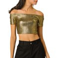 thumbnail image 2 of INSPIRE CHIC Women's Metallic Shiny Party Off Shoulder Crop Top, 2 of 6
