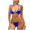thumbnail image 1 of Bikinis Sets for Women Womens Solid Color Split Swimsuit With Gathered Three Point Strap Bikini Split Swimsuit Set, 1 of 1