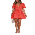 thumbnail image 2 of Ladies‘ Summer Casual A-line Dress in Solid Color with Deep V-Neckline, 2 of 5