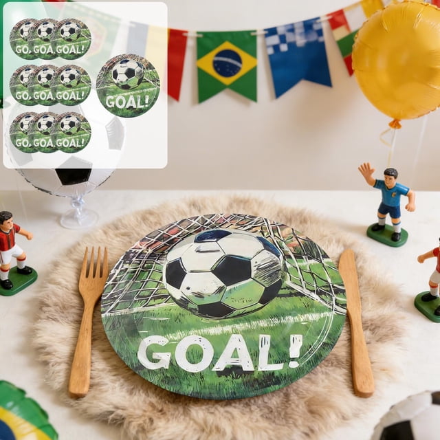 EGNMCR Goal-Scoring Theme For Soccer Matches Theme For The Theme Party Tableware Disposable 7-in 9-in Paper Plates Paper Cup Tissue Set Of Party-Themed Paper Plates Paper Disposable Tableware Set