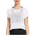 thumbnail image 1 of 2025 T-Shirts pour Femmes Col Rond Transparent Femmes Manches Longues Course en Maille Doux Manches Courtes Col Montant Hauts à Manches Longues pour Femmes Haut Court Uni Chandail de Compression à Manches Longues Femmes T-Shirt en Filet, 1 of 4