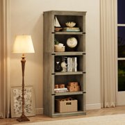 5 Tier Bookcase, Farmhouse Book Shelf with Storage Open Display Bookshelves, 67.4" Tall Book Case Wooden 5 Shelf Bookcase Home Decor Furniture for Home Office, Living Room, Bed Room - Grey