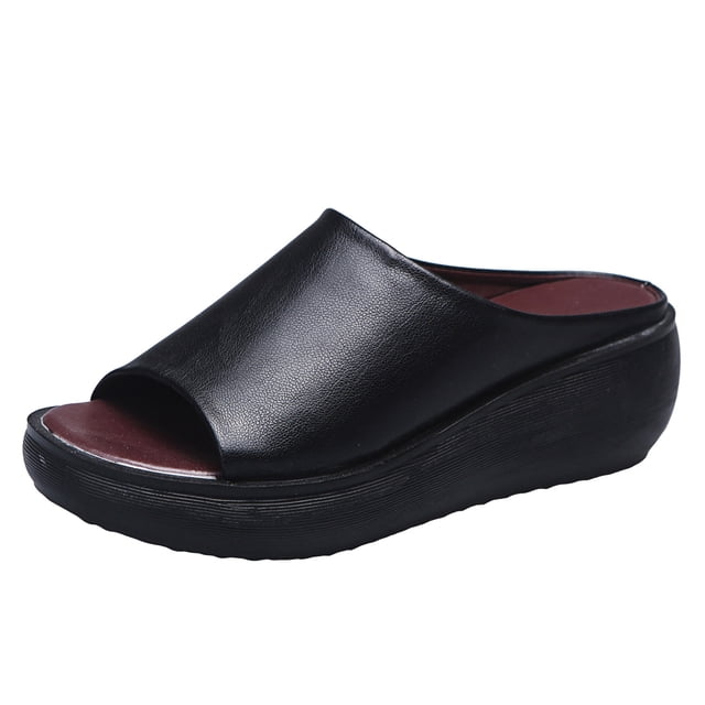 IUJSOY Platform Wedge Slides Sandals for Women Open Toe Slip on Lightweight Wedges Sandals