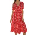 thumbnail image 1 of XZNGL Chaussures pour Femmes Robe Femmes Mode Décontractée Col en V Chiffon Floral Bohème Plage Robe à Manches Courtes Robe à Manches Courtes Robe Bohème de Plage Robe Bohème Courte Sandales Mode Femmes, 1 of 5