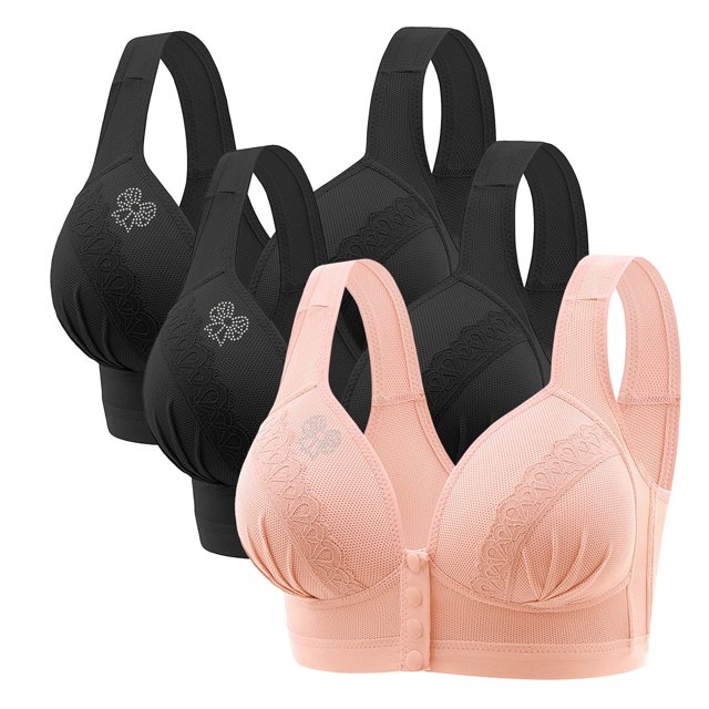 FAIWAD 3Pc Wireless Bras for Women Plus Size Full Coverage Front Closure Bralettes No Underwire Breathable Everyday Bra