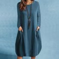 thumbnail image 1 of Robe à Manches Longues pour Femmes Mode Décontractée Col Rond Manches Longues Coton Lin Robe Mi-Mollet Poche Robes Unies Robes d'Été pour Femmes en Liquidation, 1 of 8