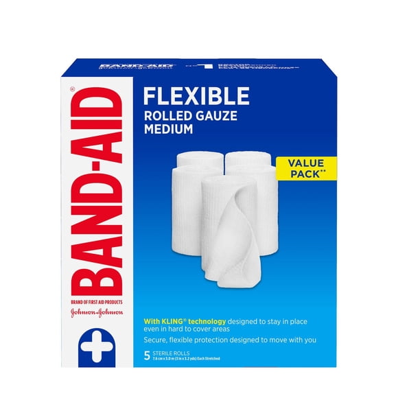 Band Aid Marque Rouleau de Gaze et Pansement Stériles Flexibles à Fixation Sûre pour Soins des Petites Blessures, Rembourrage Doux et Absorption Instantanée, 3 Pouces par 3.2 Yards, Format Économique Moyen