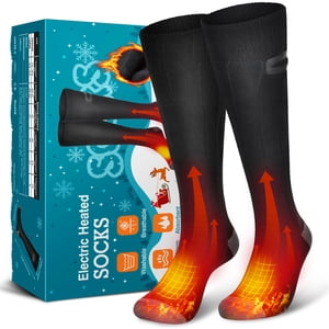 Chaussettes chauffantes électriques rechargeables pour hommes Femmes,4000mAh Chaussettes chauffantes pour l'équitation en plein air Camping de randonnée Ski de moto,Noir ,M