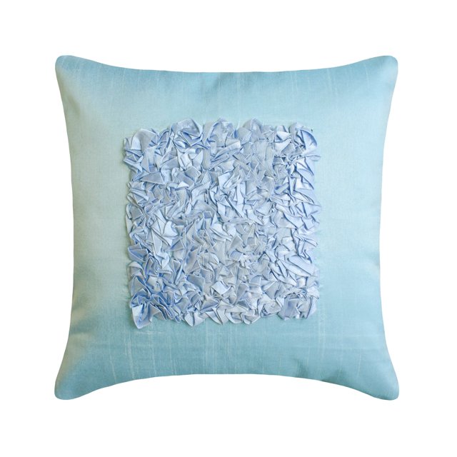 Pillow Cover, Blue Throw Pillow Cover, Textured Ribbon Pillow Cover, 18x18 inch (45x45 cm) Pillow Cover Decorative, Square Silk Pillowcase, Geometric Modern Throw - Sky Blue Love