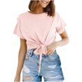thumbnail image 1 of Hauts d'Été pour Femmes Décontractés à Col Rond Basiques Couleur Unie T-shirt à Manches Courtes Hauts pour Femmes Blouse Habillée, 1 of 7