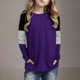 thumbnail image 2 of Posijego Girls Striped Long Sleeve Shirts Kids Round Neck Color Block Tunic Tops Spring T-Shirts Size 4-14 Years, 2 of 6