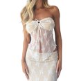 thumbnail image 3 of Faithtur Women?s 2 Piece Summer Outfits, Strapless Drawstring Lace Tube Tops + Long Skirt Set, 3 of 6