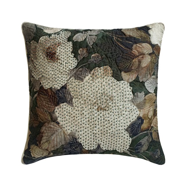 Decorative Grey 26"x26" (65x65 cm) Euro Size Shams, Cotton & Linen Beaded Printed Euro Shams For Sofa, Floral Pattern Modern Style - Rada