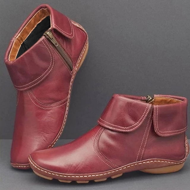EGNMCR Bottines pour Femmes Bottes Décontractées Plates Rétro à Fermeture Éclair pour Femmes Fermeture Éclair Latérale Bout Rond Bottes Chaussures