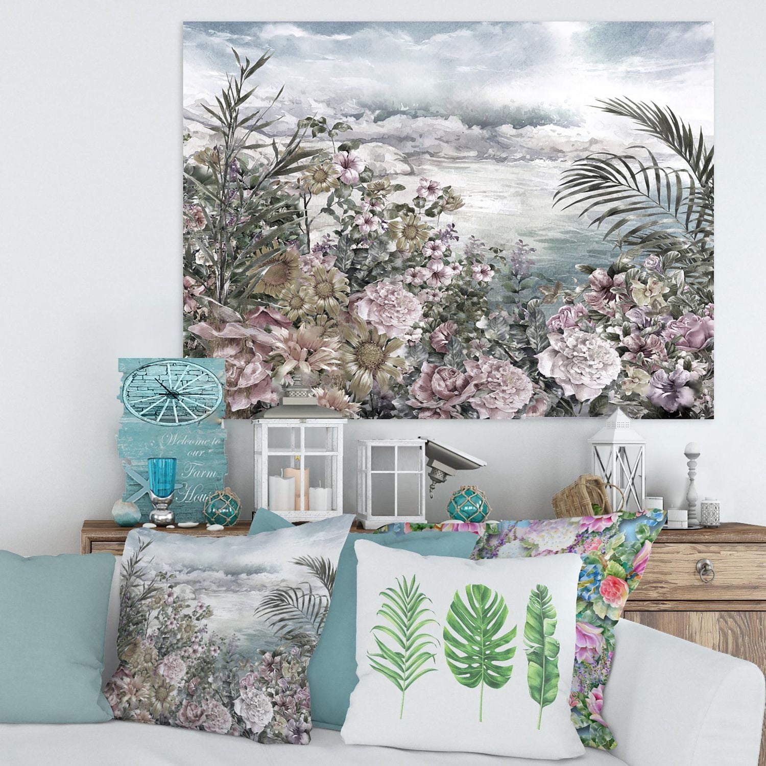 Designart Fleurs rétro au bord de la mer Art mural sur toile