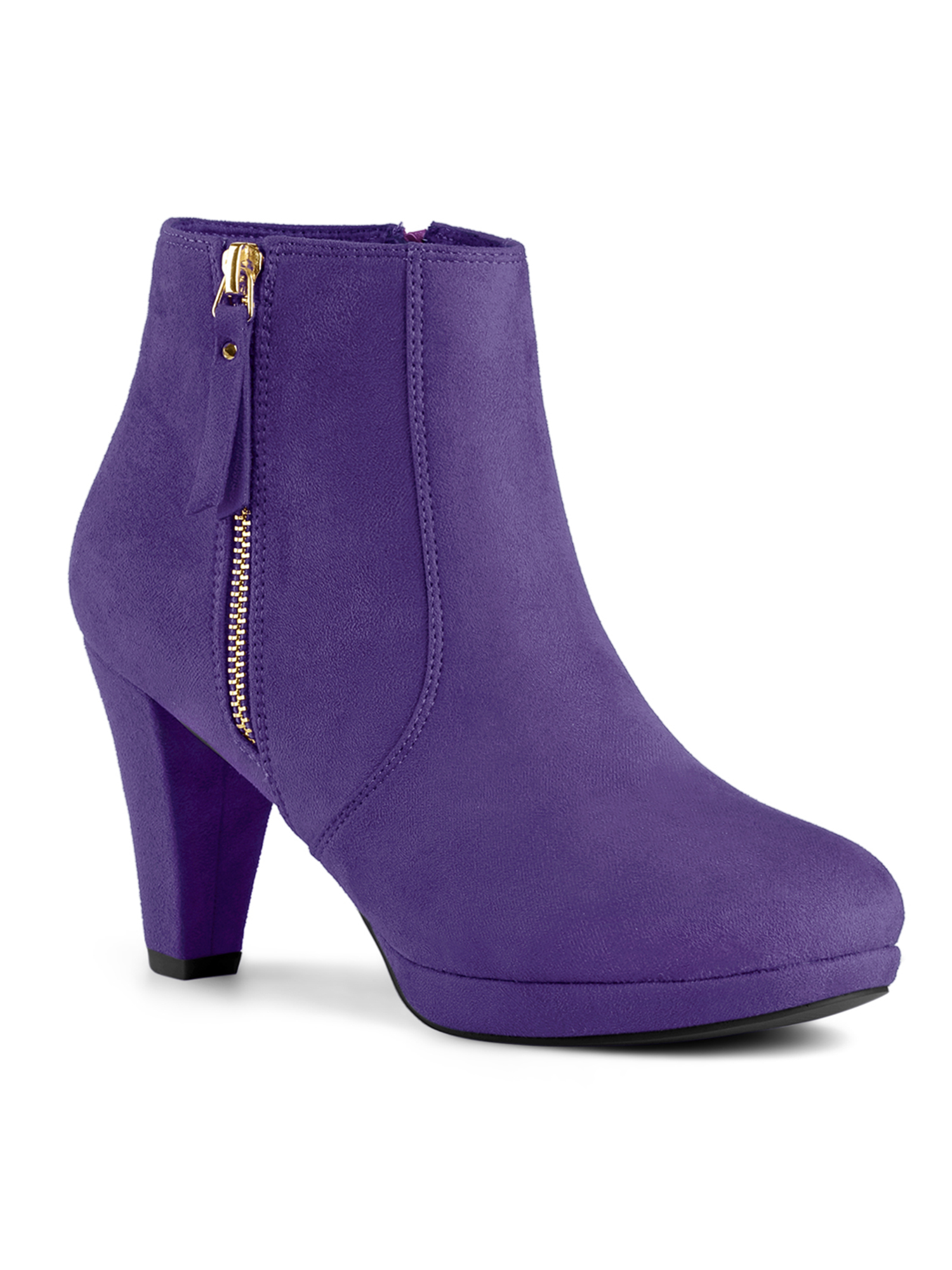 Unique Bargains Women's Side Zip Low Platform Chunky Heel Ankle Booties Purple (Size 9.5)