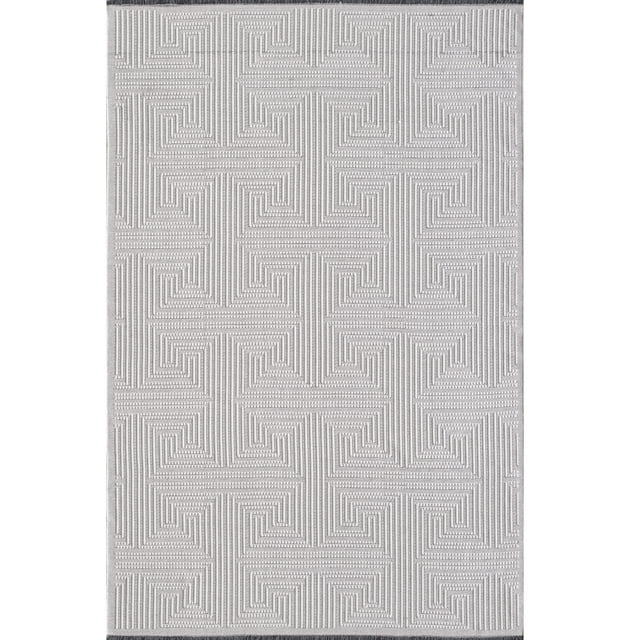 BY COCOON Area Rug 4'x6' in a neutral tone with a geometric pattern, made from durable cotton and chenille materials. This low-pile rug, measuring 120 cm x 180 cm, is designed for high-traffic areas like living rooms, bedrooms, and entryways. It is machine washable, stain-resistant, and features a non-slip backing for added safety. Made in Turkey, this rug is suitable for homes with kids and pets, offering both functionality and style.