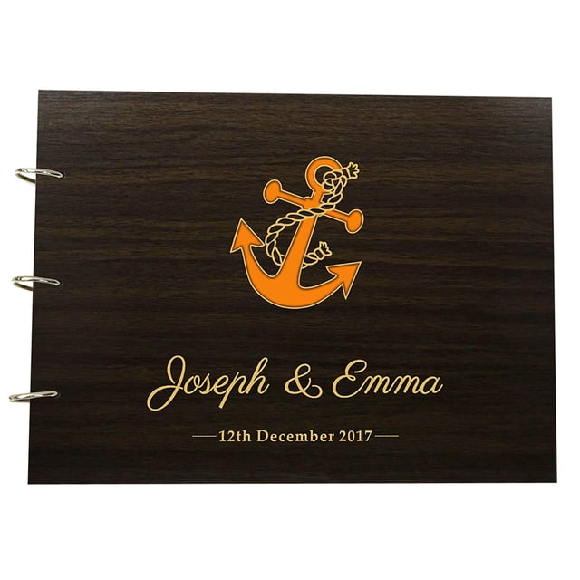 Darling Souvenir Custom Wedding Photo Album Guest Book with Wood Engraved Cover, Holds 80 Pages