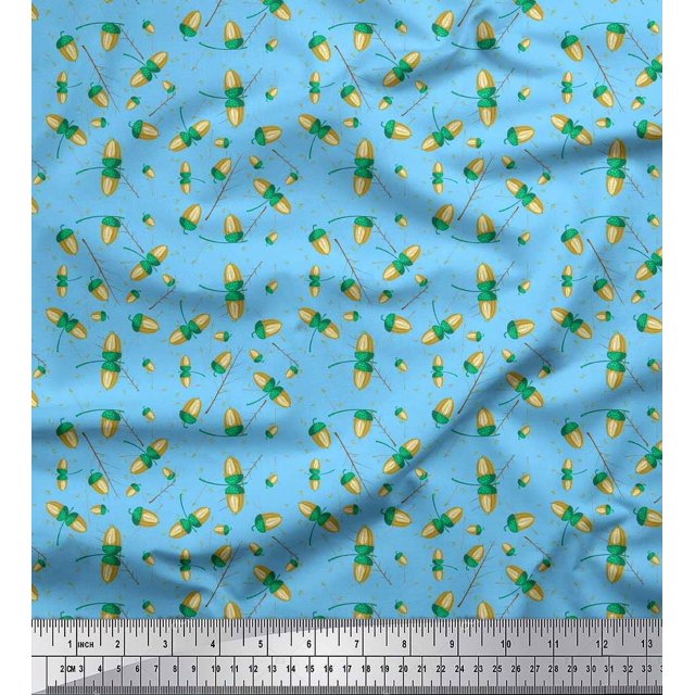 Soimoi Velvet Fabric Leaves & Oaknut Fruits Fabric Prints by Yard 58 Inch Wide