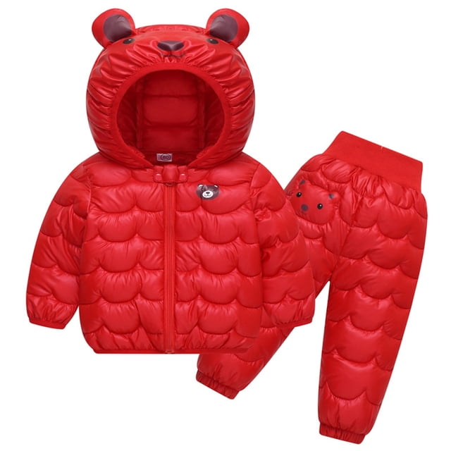 2025 Combinaison de Neige Colorée pour Bébé Garçon Fille à Manches Longues Veste Décontractée Épaisse Chaude Pantalon de Neige à Taille Élastique Ensemble Rouge