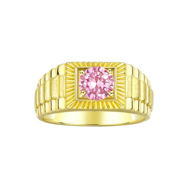 RYLOS Bague pour Hommes Bague en Or Jaune 14K, Forme Ronde 7MM Bagues de Style Designer Pierres Précieuses Roses Bagues de Naissance en Octobre Or Taille 12