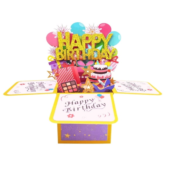 Happy Birthday Pop up Card, Colorful Balloons & Fireworks 3D Gift Box with Envelope, Creative Gift Universal Birthday Greeting Card for Women, Mom, Daughter, Grandma, Aunt, Sister & Friends