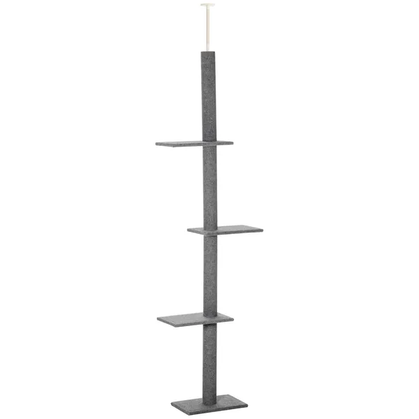 100" Floor To Ceiling Cat Tree w/ 3 Perches Activity Center for Kittens Cat Tower Furniture, Grey