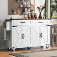thumbnail image 2 of Farmhouse Kitchen Island,Large Rolling Kitchen Cart on Wheels,Solid Wood Storage Island with Drop Leaf, Spice Rack and Drawer,Power Outlet (White), 2 of 9