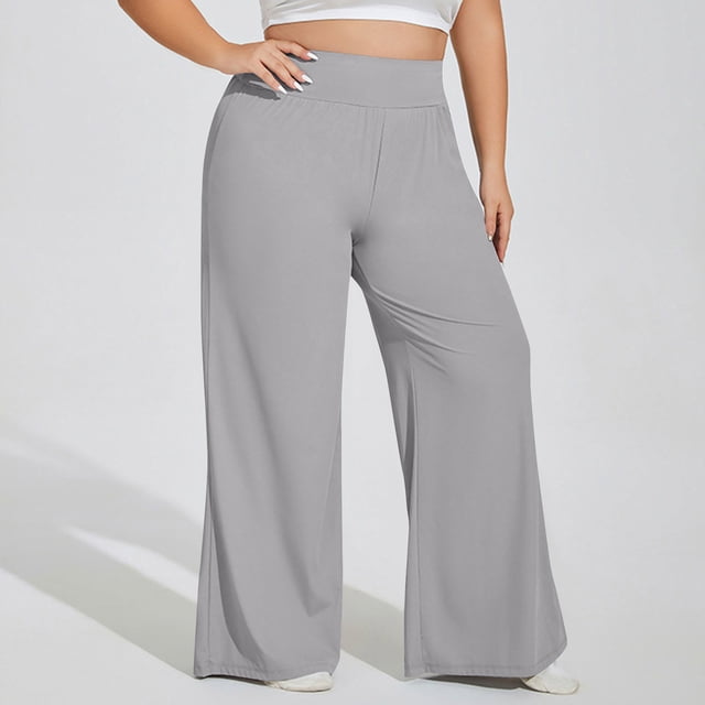 Timegard Plus Size Pants for Women High Waist Ruched Loose Comfy Lounge Pants Wide Leg Workout Trousers