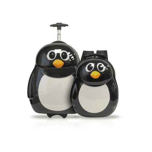 Penguin Buddy Valise pour Enfants avec Sac à Dos, Bagage à Main Rigide de 13 Pouces à Roulettes et Ensemble de Sac à Dos. le Bagage Présente un design de Pingouin Noir et Blanc Lustré avec des Oeuvres Vibrantes, des Roues de Patin en Ligne et une Poignée à Prise au Toucher Doux. le Sac à Dos s'Agence au Thème des Pingouins et Mesure 13 Pouces de Hauteur. les Deux Pièces Ont un Système de Fermeture Éclair et un Intérieur Magnifiquement Doublé. Fabriqué en composite ABS/polycarbonate, Cet Ensemble Est Léger et durable, Conçu pour les Besoins de