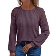 thumbnail image 1 of VINUSLI Hauts Petite pour Femmes en Dentelle Patchwork Tricot Côtelé Chandails à Manches Longues Col Ras du Cou Tunique Chic Décontractée Blouse d'Automne Violet,TG, 1 of 8