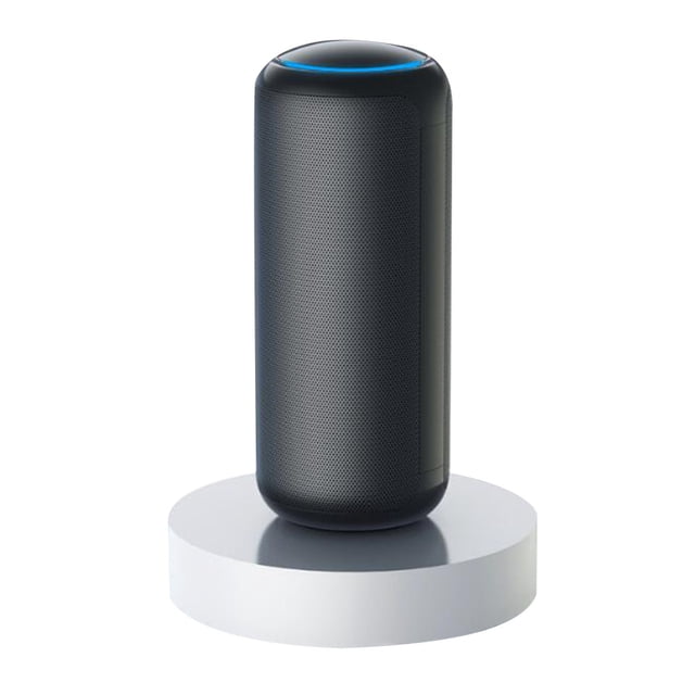 Agiferg Removing Second-Hand Smoke and haze by negative ion of air purifier. A sleek, cylindrical black air purifier made of ABS material with a perforated surface for air intake. It features a glowing blue ring at the top, indicating operation. Designed for small spaces like cars, bedrooms, and offices, it uses negative ion technology for air purification, deodorization, and dust removal. Includes USB charging and two-speed wind regulation for customizable airflow.