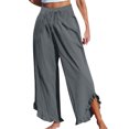 thumbnail image 2 of Plebaso Womens Wide Leg Pants Ruffle Hem Flowy Palazzo Pants Drawstring Casual Plain Vacation Beach Pants, 2 of 4