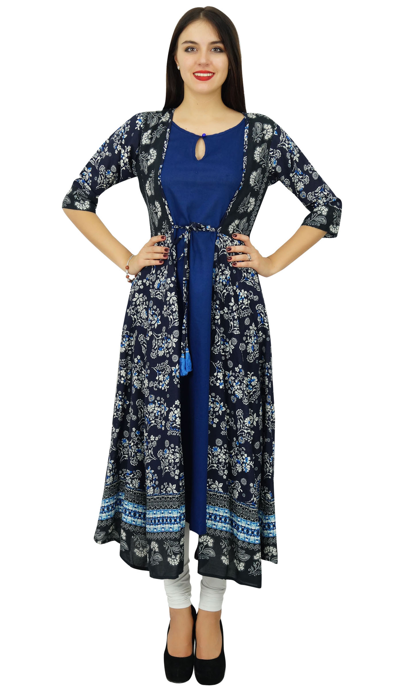 Bimba Womens 2 Piece Designer Flaired kurta Printed Rayon Kurti Dress