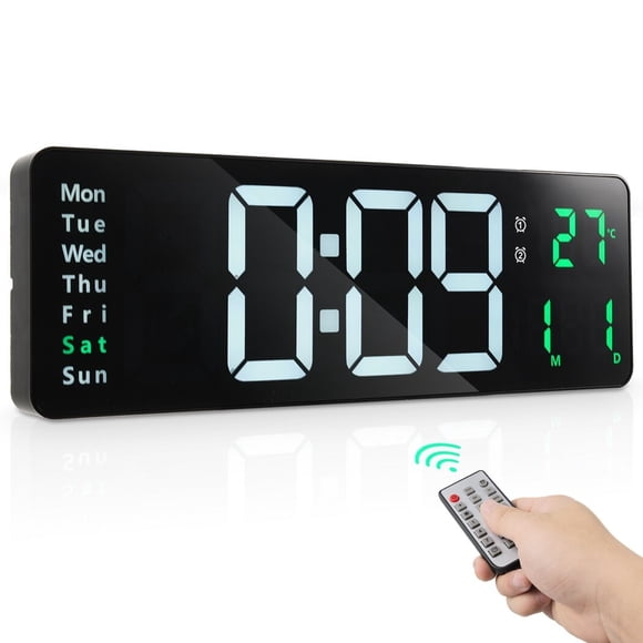 Digital Wall Clock with Remote, 16" Large LED Digital Clock with Time/Date/Week/Temperature Display, Wall-Mount Clock with Auto Dimming & 10 Brightness Levels for Living Room, Gym, Store