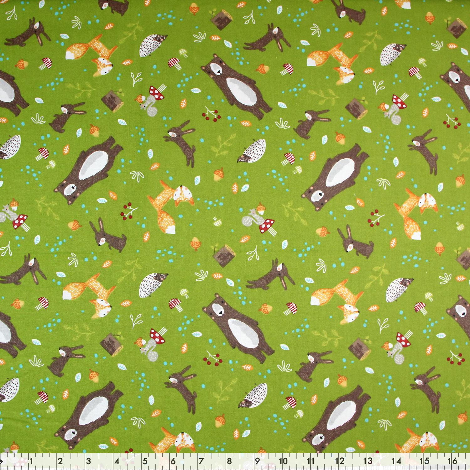 Fabric Creations Green with Foxes, Hedgehogs and Rabbits Fat Quarter Pre-Cut Fabric - 46 cm (18 in) × 53 cm (21 in)/45 cm (17.7 in) × 53 cm (20.9 in), Forest, 18x21