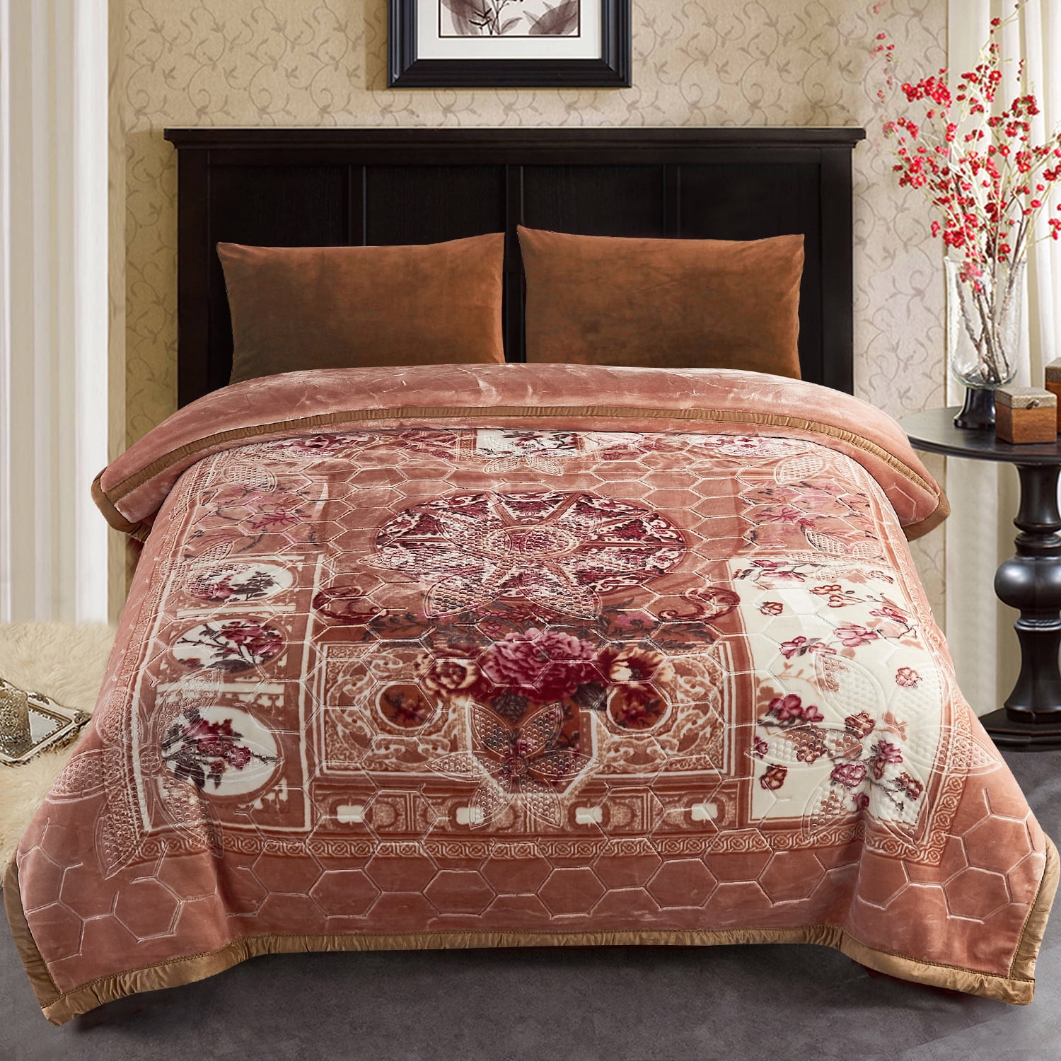 Thick Warm Winter Fleece Blanket For King Bed 2 Ply Reversible Soft Raschel Blanket,85"x93",10lb