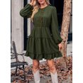 thumbnail image 4 of xiaxaixu Femmes Été A-Ligne Robe Couleur Unie Swiss Dot Manches Longues Tour de Cou Tunique Taille Genou Longueur Robe, 4 of 9