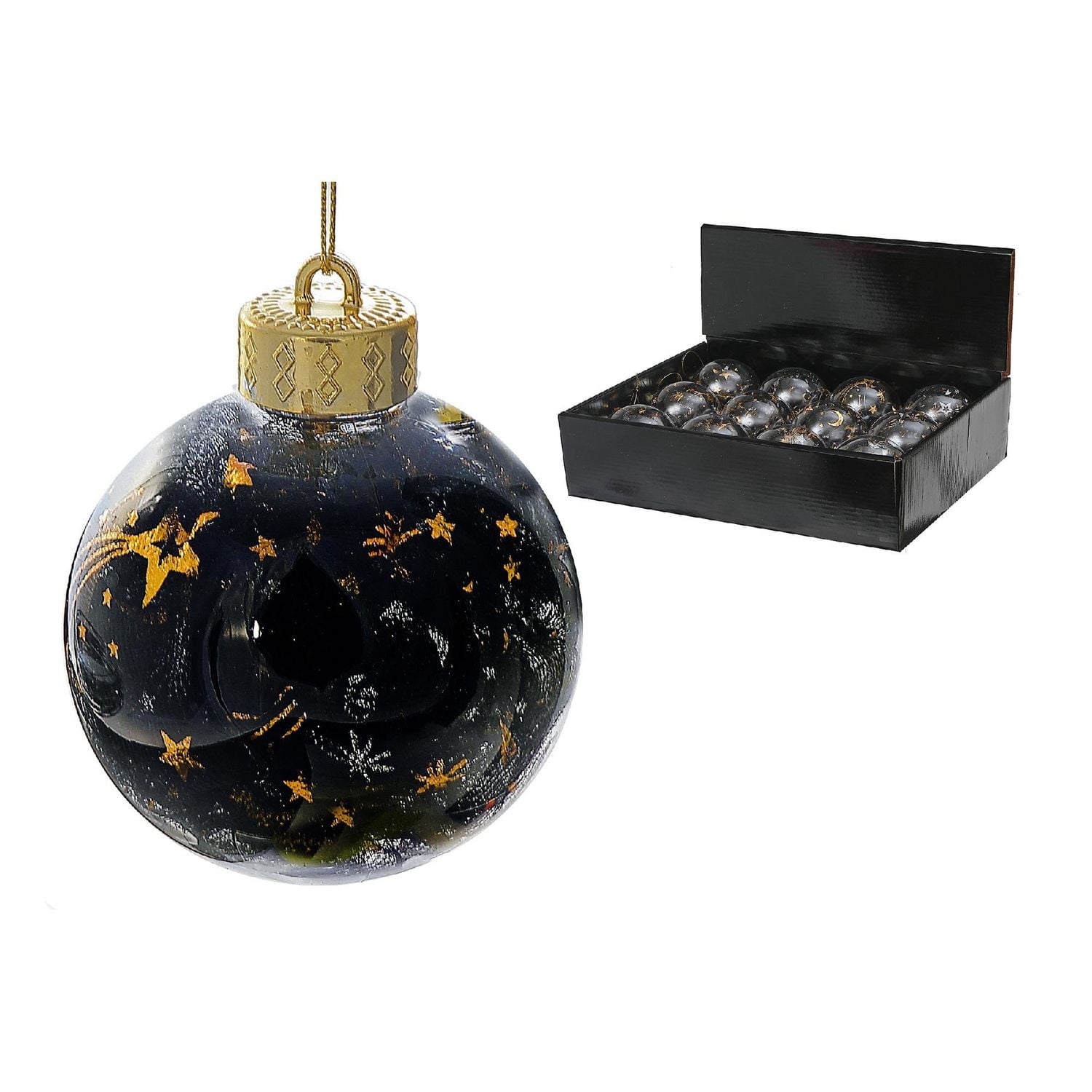 Ornements De Noël Avec Maille Noire Et Or - Ensemble De 12