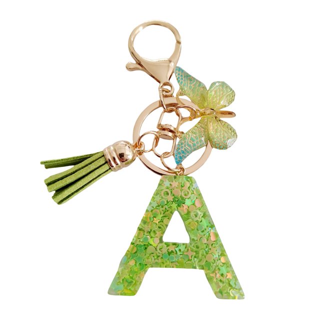 Visland 2 Pcs Initial Letter Keychains Green Butterfly Pendant Keychain Set Exquisite Relief Alphabet Keychain Pendant for Best Friend Mom Daughter Granddaughter Grandma