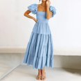 thumbnail image 4 of AherBiu Summer Beach Dress for Women Smocked Square Neck Short Sleeve Tiered Ruffle Flowy Boho Dresses, 4 of 6