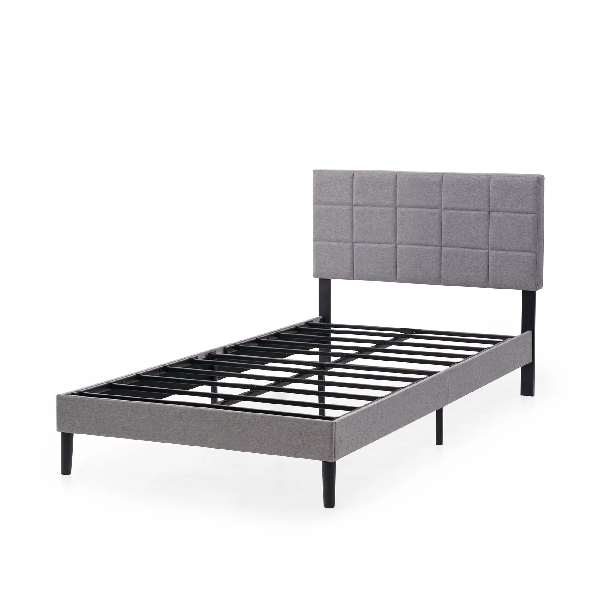 Mainstays Upholstered Full Platform Bed Frame with Square Stitch Height Adjustable Headboard, Grey