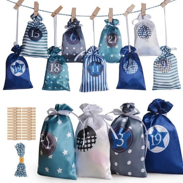 Pisexur Christmas Decorations Christmas Sac Calendrier de l'Avent 2022, 24 Jours Sacs Calendrier de Compte à Rebours Xmas, Sacs-Cadeaux de Bonbons Suspendus avec Cordon de Serrage pour Enfants et Adultes Bricolage Noël Maison D