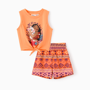 Disney Disney Princess Toddler Girl 2pcs Cotton Moana/Ariel Floral Print Knotted Sleeveless Tank Top And Shorts Set